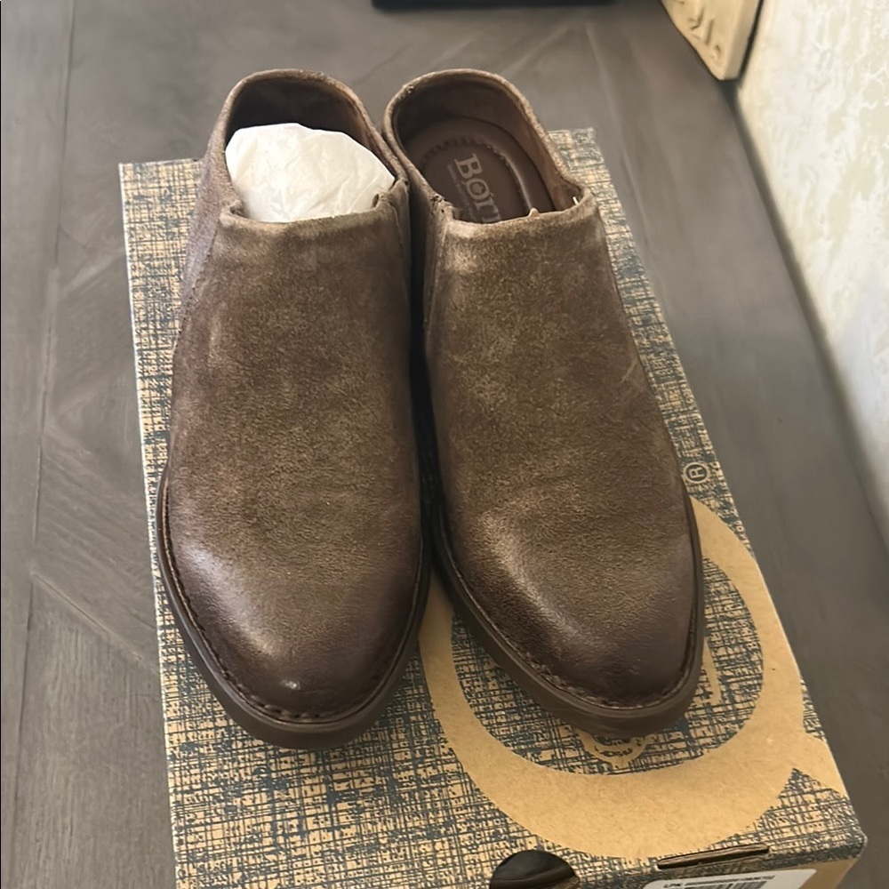 Born Brown Leather Mules Slip-On Design